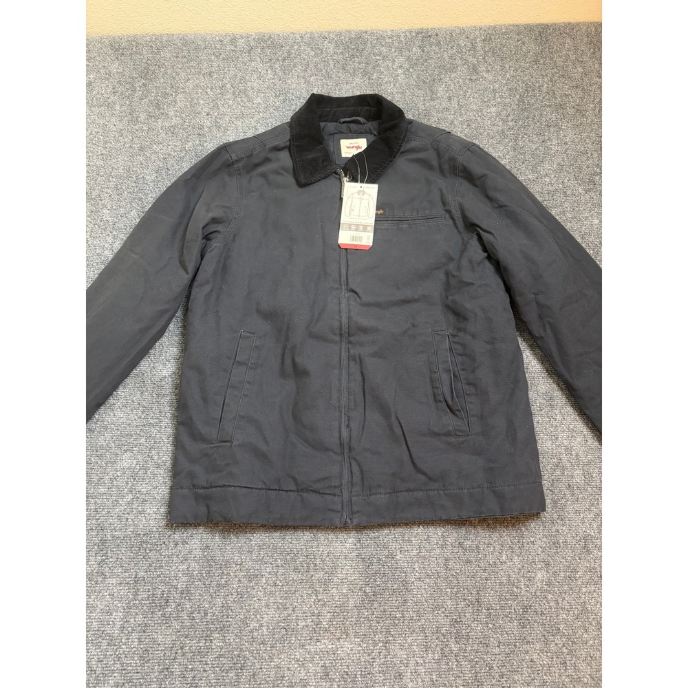 Wrangler Mens Canvas Work Jacket Gray Corduroy Collar Quilted Lining Medium NEW